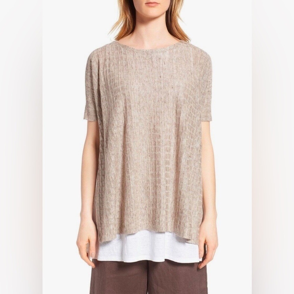 Eileen Fisher 100%‎ Linen Sweater Lightweight Neutral Beige Petite M L Lagenlook